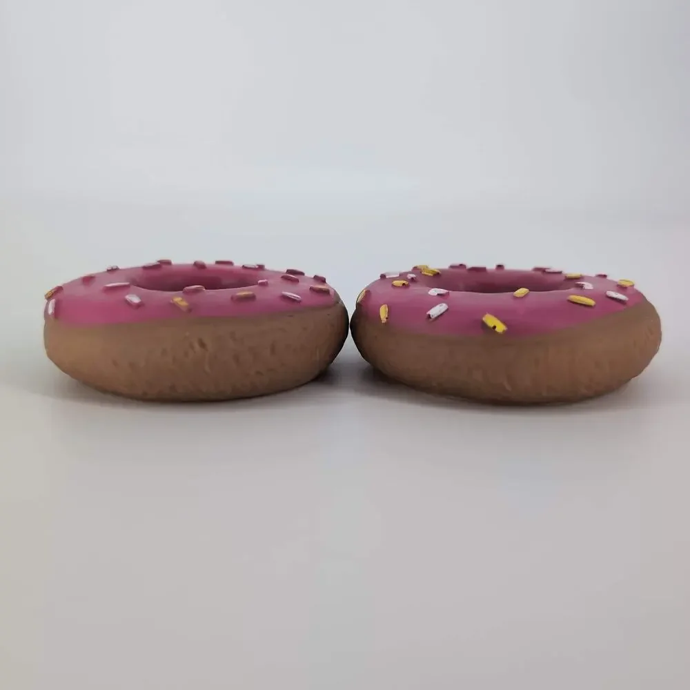 Two Pink Sprinkled Donuts Puppy Dog Toys - One Squeaks One Doesnt - GUC